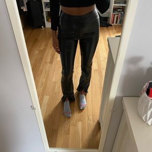 Faux leather split hem pants